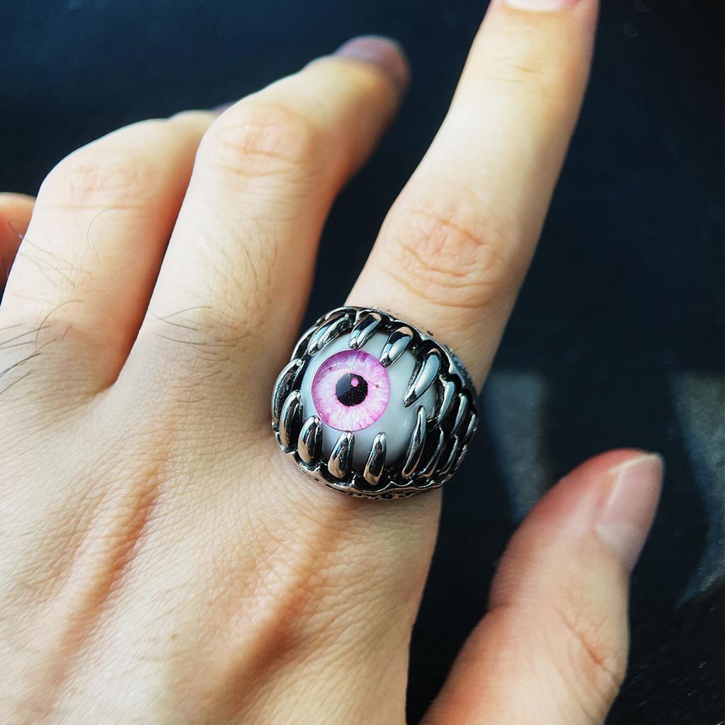 Retro Teufelsauge Verstellbarer Offener Ring Für Männer Punk Gothic Edgy Zirkon Biker-Accessoires Zähne Cosplay Halloween Mystisches Geschenk