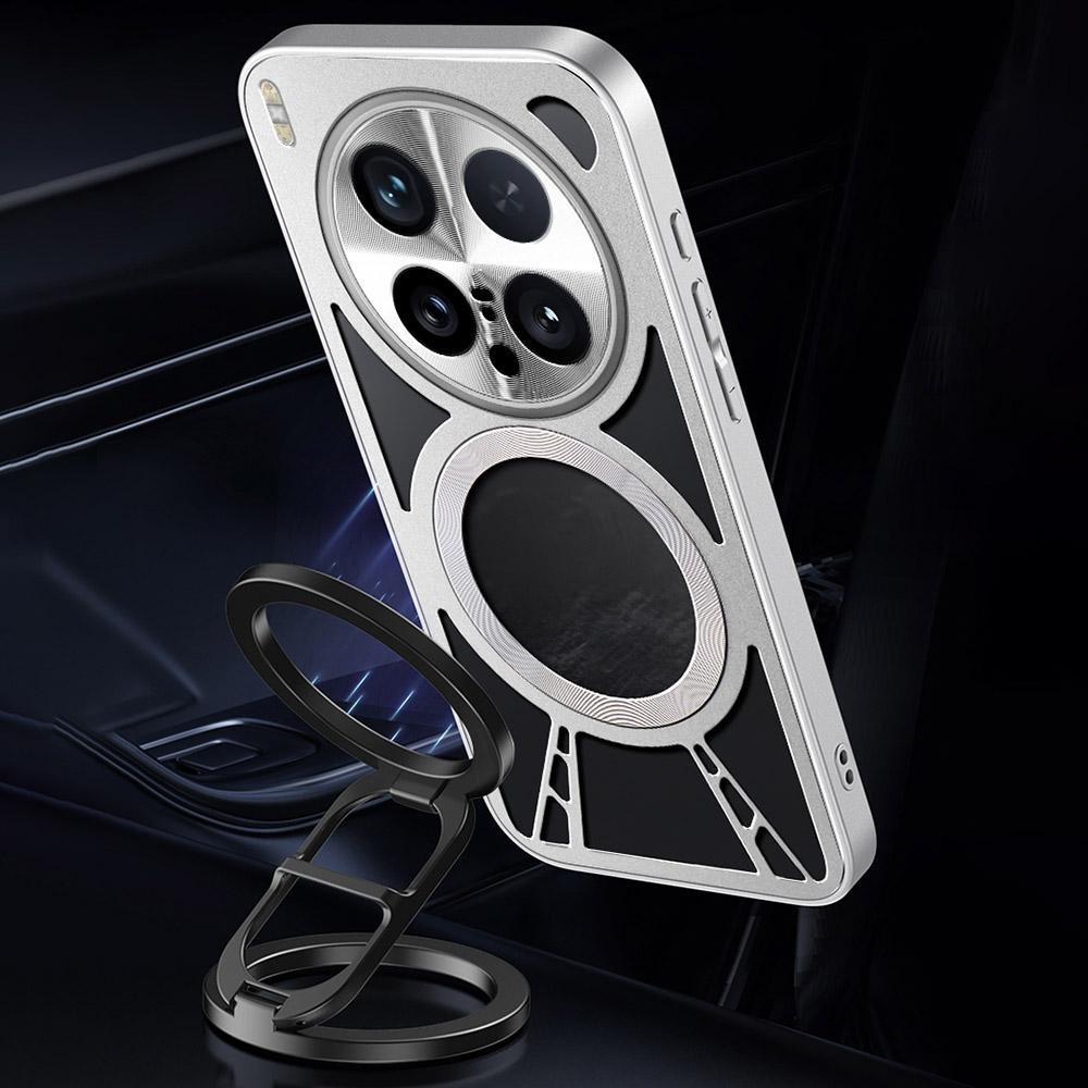 For vivo X200 Ultra 5G Case Magnetic Kickstand Hollow Heat Dissipation Silicone+PC+Metal Bumper Phone Cover
