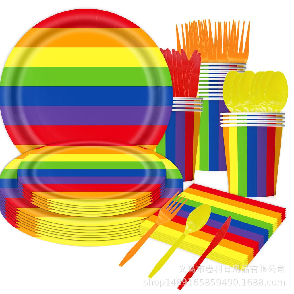 Rainbow Themed Birthday Party Supplies Rainbow Party Decoration Banner Flag Party Tablecloth Paper Plate Paper Cup