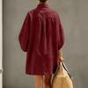 Casual Women Short Dress Linen Cotton Blend Stand Collar Button Front Half Sleeve Loose Fit Summer Tunic Dress