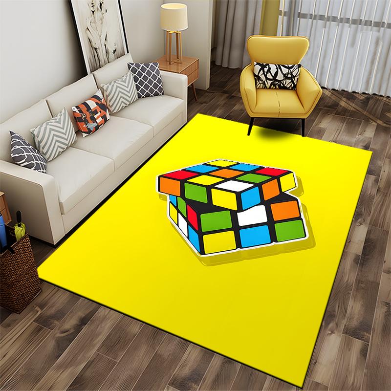 Colorful Rubik's Cube Rug for Game Room or Kids' Room Suitable for use as an anti-slip game mat for living room and bedroom sofas