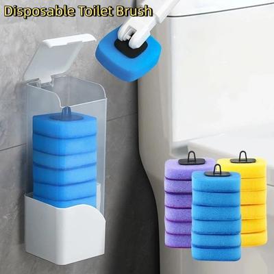 Plastic Disposable Toilet Brush Wall Mounted Hygienic Toilet Cleaning Brush Sponge Head with Base Toilet Brush Holder