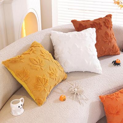 Autumn Pillow Cover Plush Faux Fur Pillowcase with 3D Leaf Art Farmhouse Bohemian Style Invisible Zipper Pillow Case