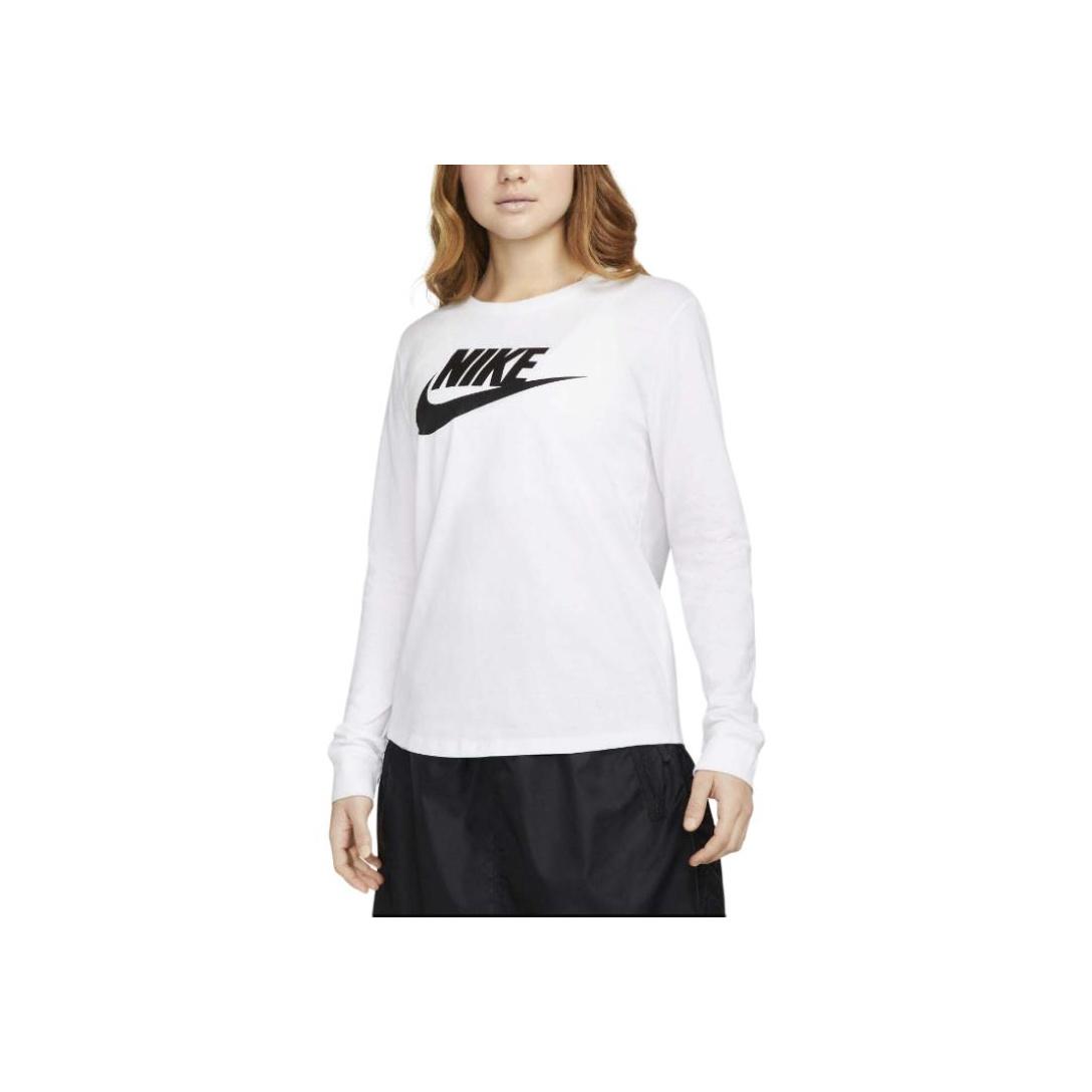 

Nike Logo Print Pullover Crew Neck Long Sleeve T-Shirt Women Tops White FJ0442-100 S