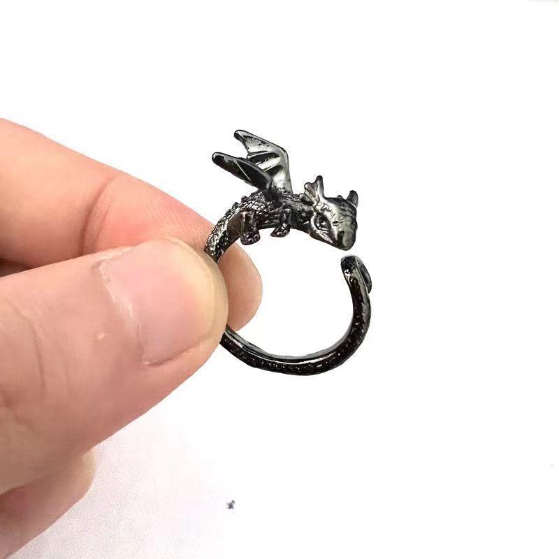 Trendy Titanium Steel Flying Dragon Adjustable Ring for Men and Women