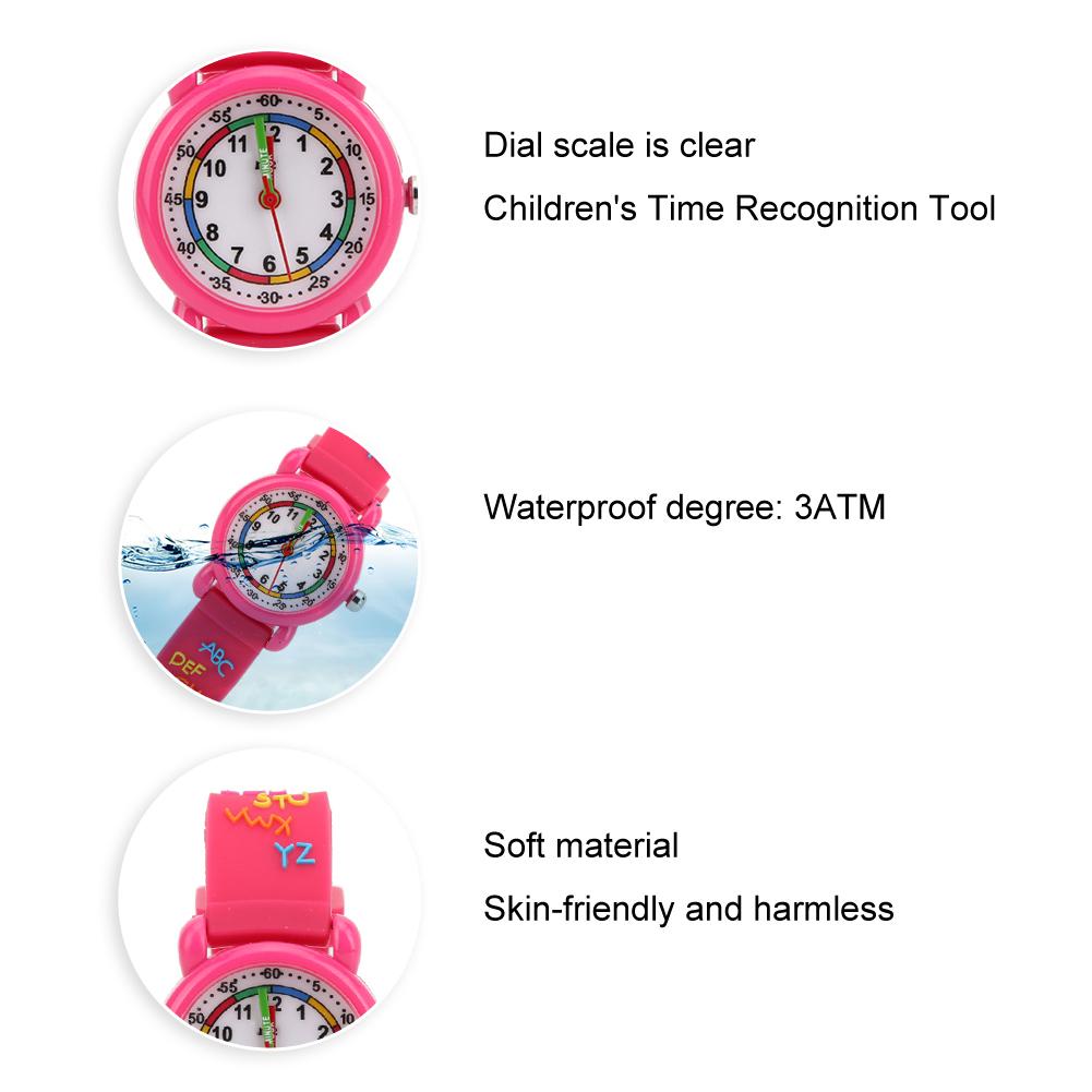 Kinder Wasserdichte Cartoon Uhr Buchstabenmuster Kinder Armbanduhr Zeiterkennungswerkzeug Rosarot
