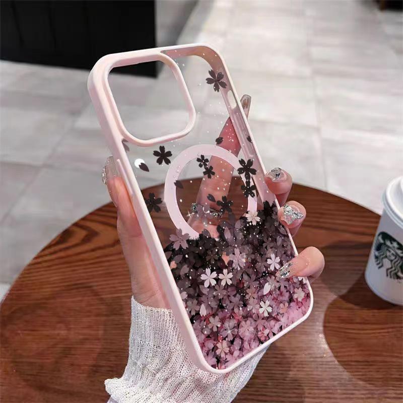 Cherry Blossom Flower Phone Case for iPhone 17 16 15 14 Pro Max 11 12 13 16E 17 Air For Magsafe Magnetic Wireless Charge Cover