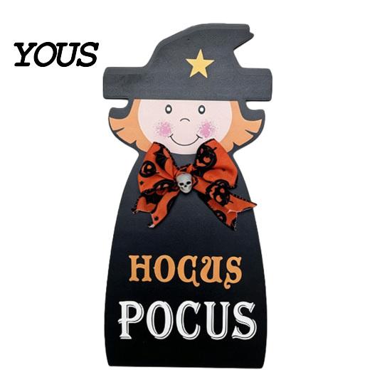 Halloween House Decor Door Sign for Front Door, Wooden Ghost Pumpkin Black Cat Party Supplies Hanger Wreath, Rustic Farmhouse Welcome Porch