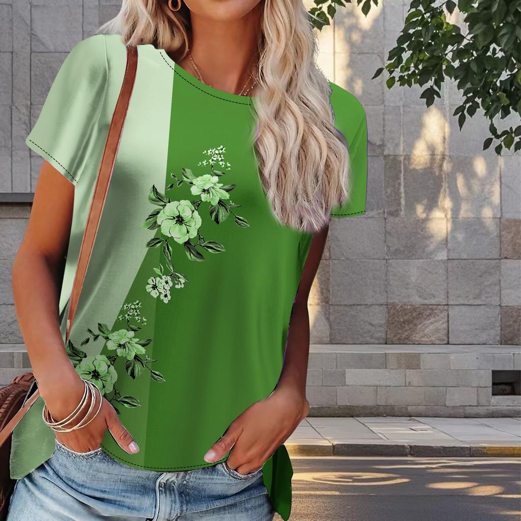 Femei vară T tricou flori imprimare retro la modă mânecă scurtă tricouri casual imprimate topuri