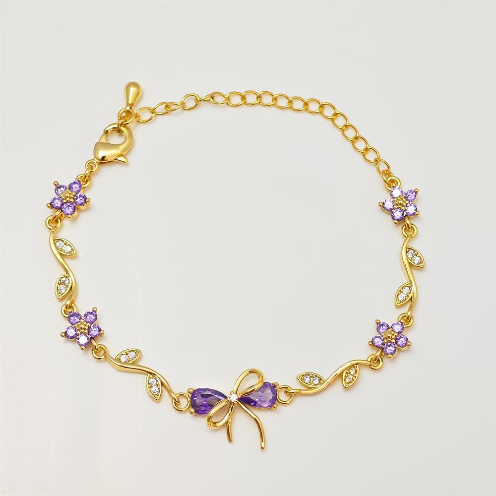 Exquisite Zircon Bow & Flower Pendant Bracelet for Women