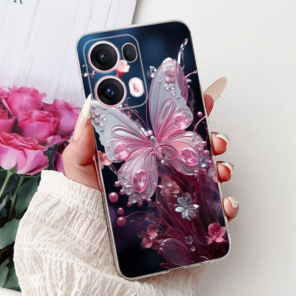 For OPPO Reno13 Pro 5G Case CPH2697 Fashion Flower Butterfly Soft Silicone Phone Cover For OPPO Reno 13 CPH2689 Reno13Pro Bumper