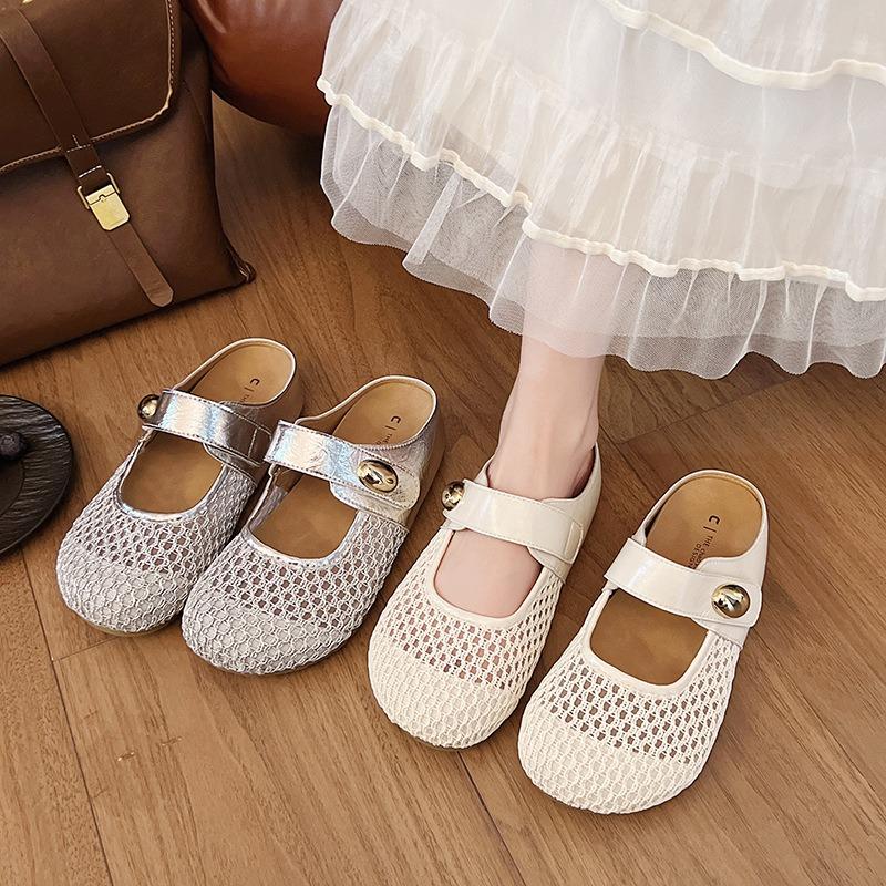 Thick-soled Inner Height Increase Fishing Net Shoes Mesh Surface Breathable Bag Head Half Slippers Women Summer Wear New Sandals