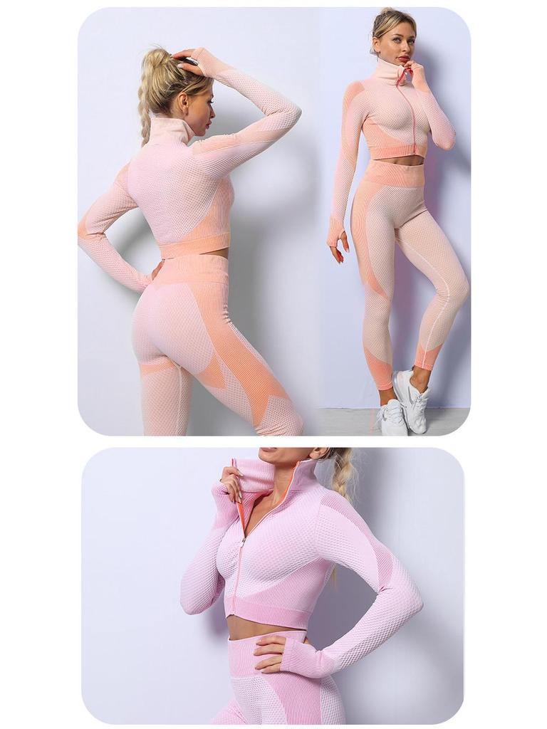 Seamless Yoga Set: Shockproof Sports Bra, Zipper Top, Quick-Dry High-Waist Hip-Lifting Pants