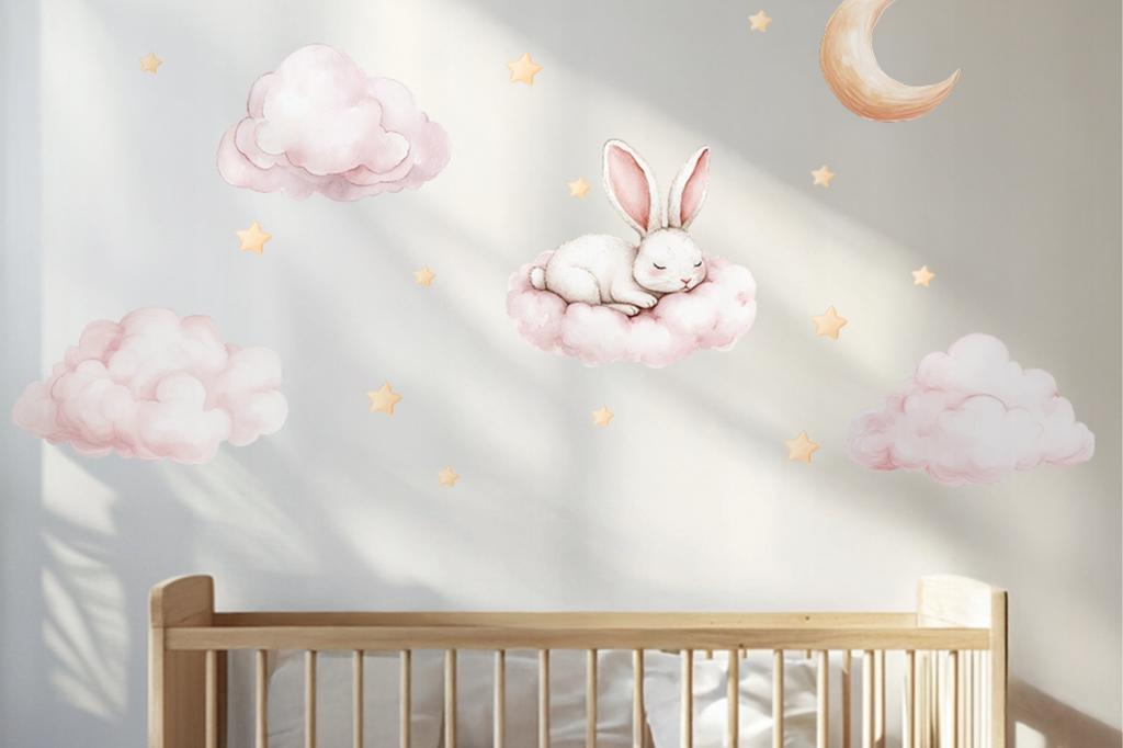 Bunny Wall Stickers On A Cloud - Children'S Room