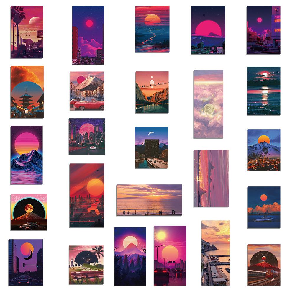 50Pcs Sunset Landscape Stickers Aesthetic Art Waterproof Graffiti Decals Luggage Laptop Phone Skateboard Guitar Sticker