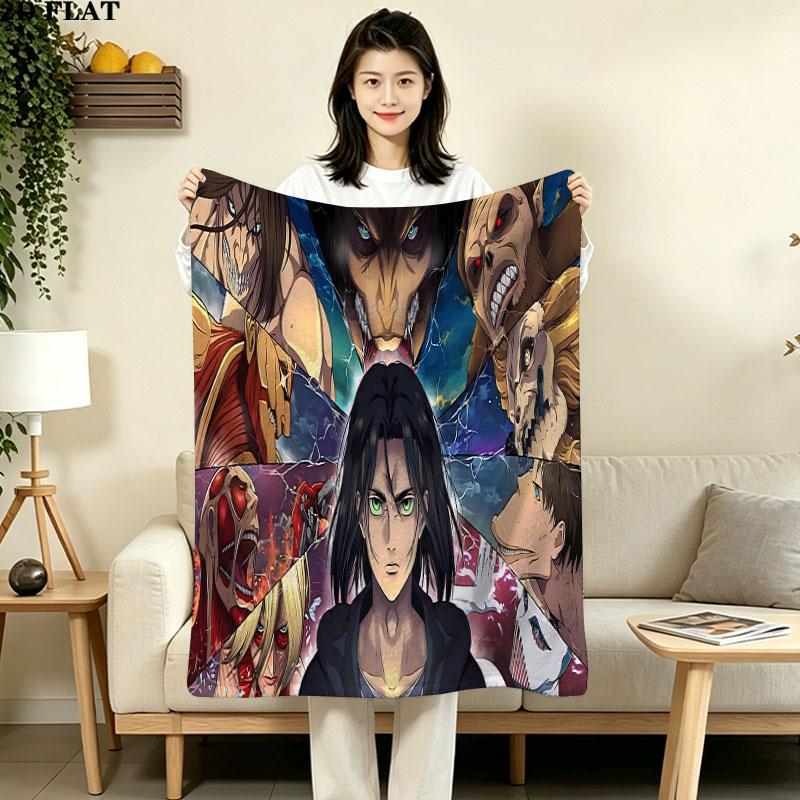 1PC Attack Titan Patterned Flannel Blanket Suitable For All Seasons For Home Decor Warmth And Comfort Gifts Holiday Present