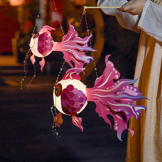 New Year's Fish Lantern, Children's Lantern, Goldfish Lantern, Handheld Flower Lantern, Handmade DIY Material, Homemade Lamp