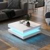 Mesa de Centro Quadrada Branca - Estilo Tecnológico Moderno, com Tira de LED Bluetooth, 70x70x36 cm, Máx. Carregar 45 kg