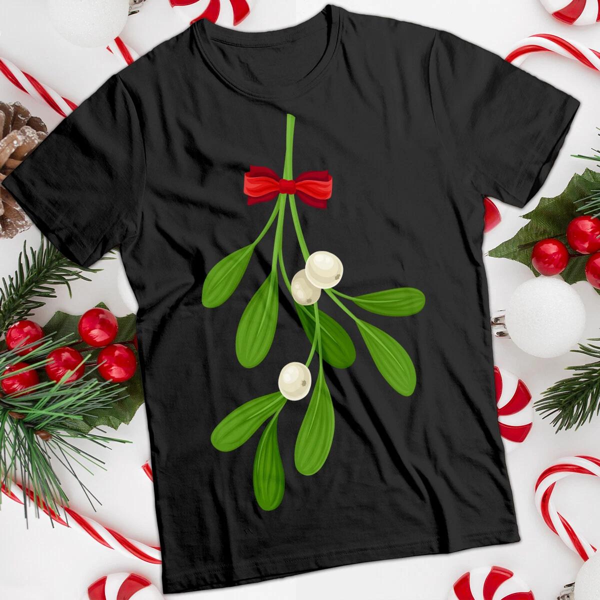 Christmas Mistletoe T-Shirt Red Bow Mens and Womens Tee #MC M