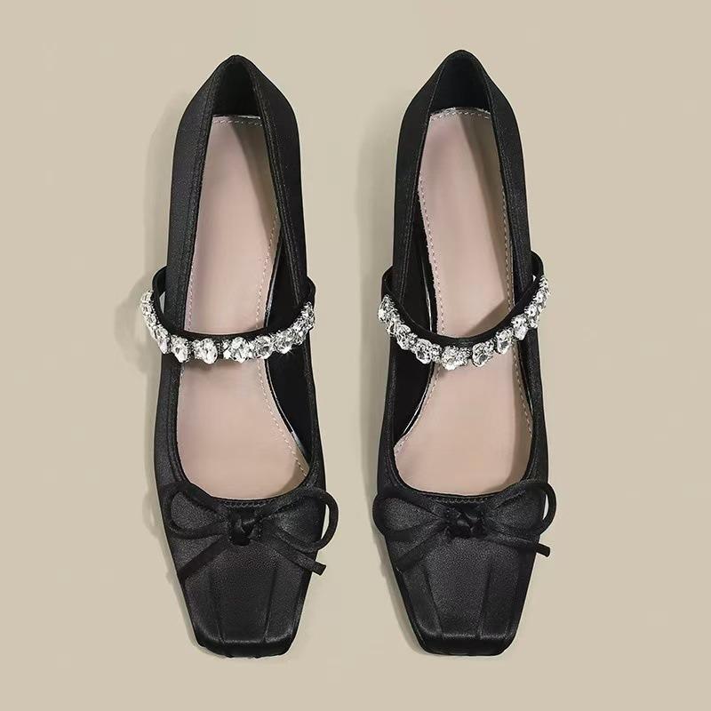 2025hot Sale New Spring Crystal Buckle Women Mary Jane Shoes Fashion Butterfly-knot Female Elegant Square Toe Thick Heel Shoes