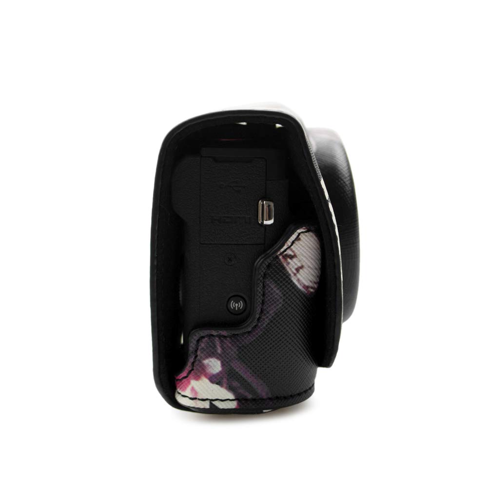 Kinokoo PowerShot G7 X Mark 3/G7 X Mark III/G7X3/G7 X Mark 2/G7 X Mark II/G7X2 Case with Tripod Hole and Shoulder Strap (Floral Black)