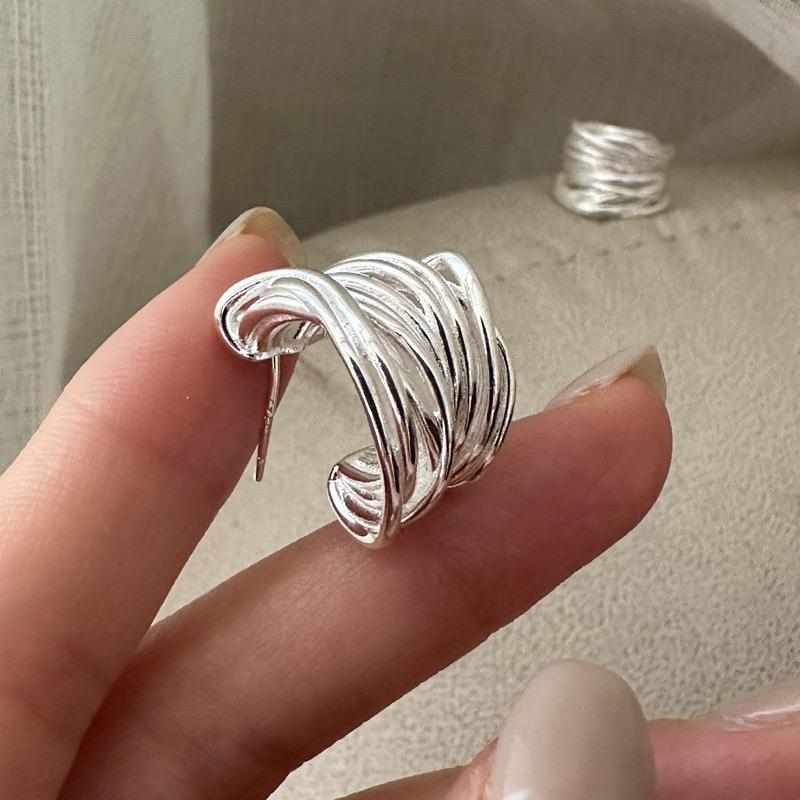 

BF CLUB 925 Sterling Silver Earrings For Women Trendy Simple Interware Lines Earring Jewelry Prevent Allergy Party Accessories