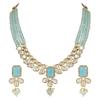 18K Gold Plated Traditional White Kundan Studded Multi Layer Pearl Necklace Jewellery Set with Dangle Earrings for Women