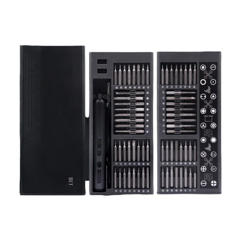 Cordless Electric Screwdriver Set 76 in 1 Precisions Bit Builtin LED Light Alloy Construction Electronics Repair Tool