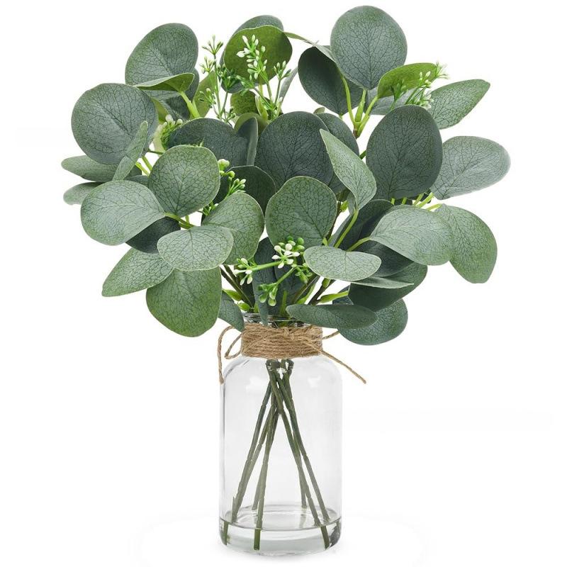 

Artificial Water Money Leaf Vase Bonsai Faux Greenery Eucalyptus Branch Desktop Decor Floral Arrangement Bottle Realistic Home білий