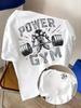 2026 Summer Unisexs 100 Pure Cotton Casual Letter Barbell Printed Round Neck Short Sleeved Fitness Neutral Sports Jogging Tshirt