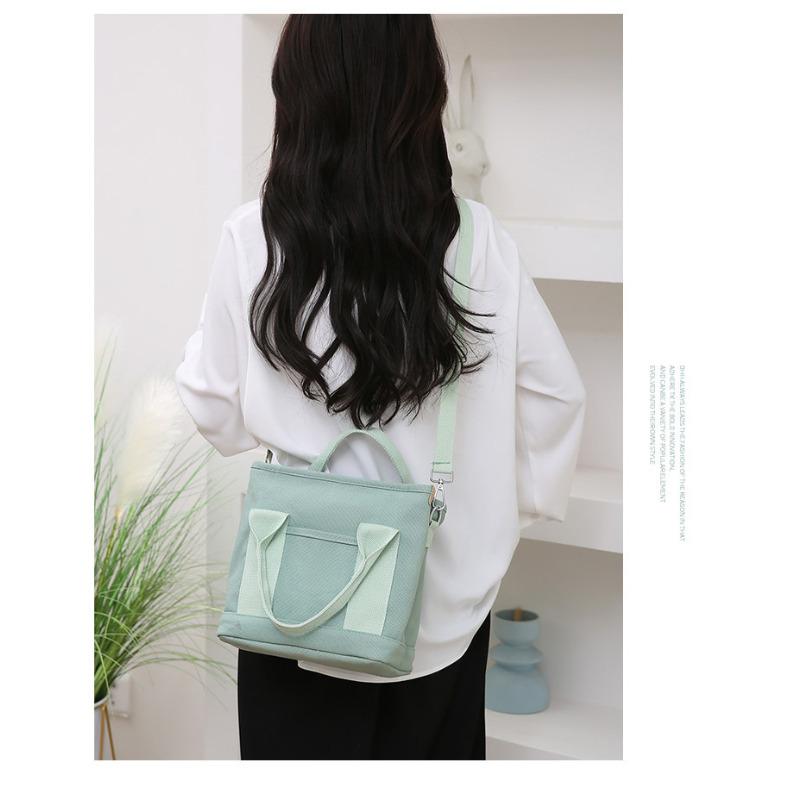 Japanese Style Canvas Tote Bag for Women, Multi-Layer Handheld Purse, Large Capacity Casual Bucket Handbag for Daily Commute KTB