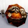 Shih Tzu and Fallen Leaves Pattern, Automatic Folding Umbrella, Portable and Foldable Design, 8 Ribs, a Christmas or Birthday Gift.
