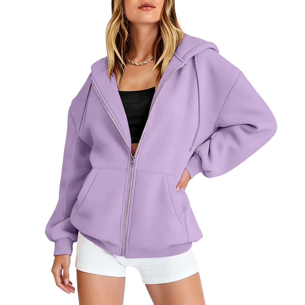 Women’s Loose Fit Zip Up Cardigan Hoodie Casual Long Sleeve Relaxed Style Outerwear for Fall and Spring