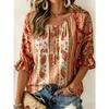 Printed Strappy Loose Top for Women Summer Casual Versatile Short-sleeved T-shirt Red Ethnic Style Floral Blouse