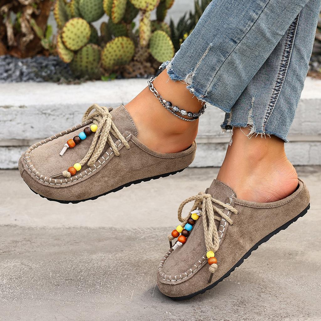 Fashion Women Slippers 2025 New Round Head Slippers Wear-resistant Flat Shoes Metal Buckle Soft Sole Anti-slip Sandals Slides Women