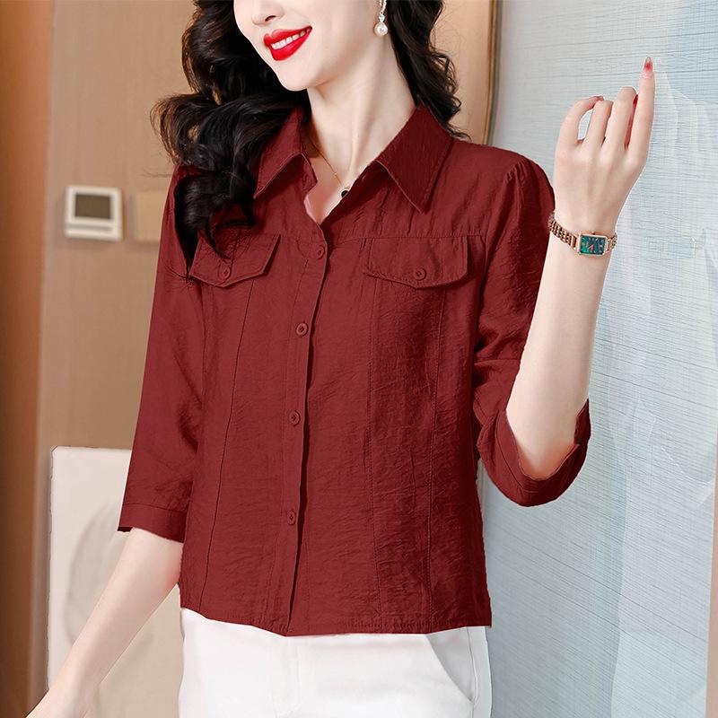 Mom Shirt for Women In Spring Nine-point Sleeve Top New Single-breasted Shirt Temperament Commuter Shirt