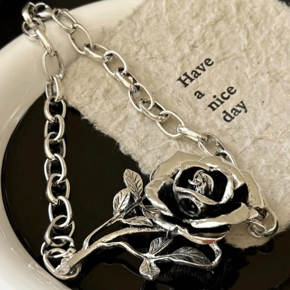 Luxury Exaggerated Flower Necklace Big Neck Chain Elegant Metal Rose Necklace  Daily
