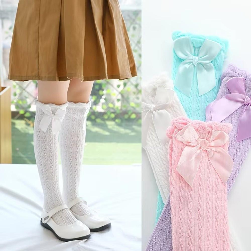 Soft Children Bowknot Mesh Socks Mid-tube Socks Cotton Socks New Mesh Girls Sock