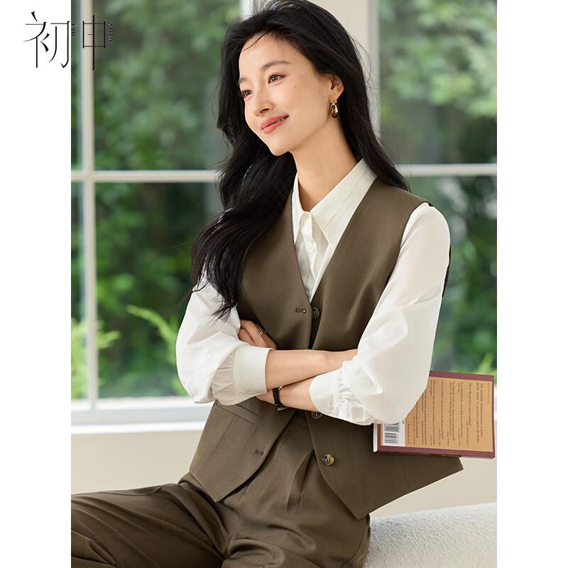 Gilet de tailleur classique à col en V pour femme Chushen