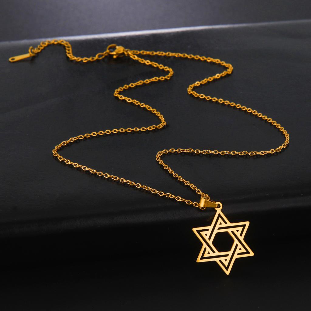 Titanium Steel Hollow Hexagram Pendant Necklace Hip Hop Minimalist Fashion Men's Chain