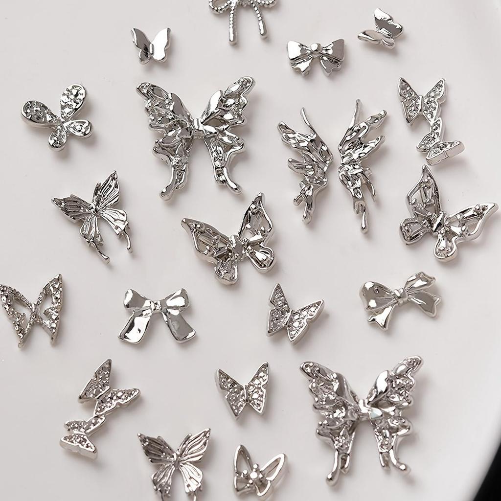 30pcs Alloy Butterfly Nail Charms, Bowknot Nail Art Accessories, Nail Art Supplies For Women And Girls