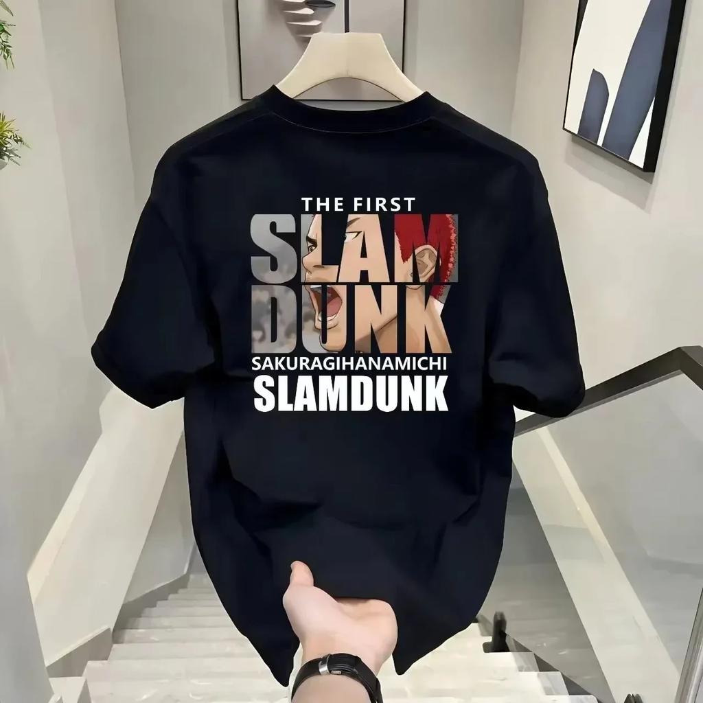 OverSize Japanese Cartoon Basketball Women Cotton T-Shirt Slam Dunk Summer Comfortable Sleeve Trendy Casual Men Tees for Sports