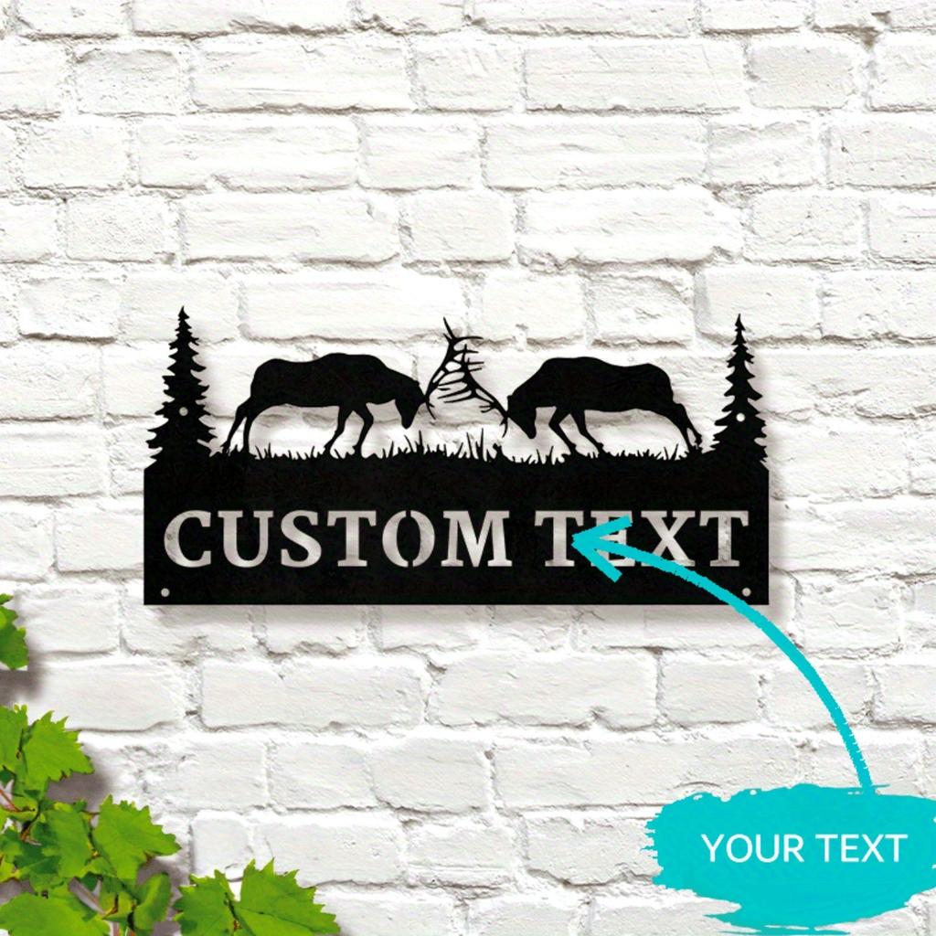 Personalized Bull Elk Address Sign, Custom Metal House Number Plaque for Garden Wall