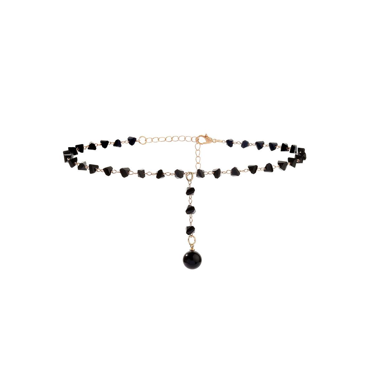 

European and American accessories, creative minimalist pearl crystal necklace trendy ins bright zircon collarbone chain women чорний