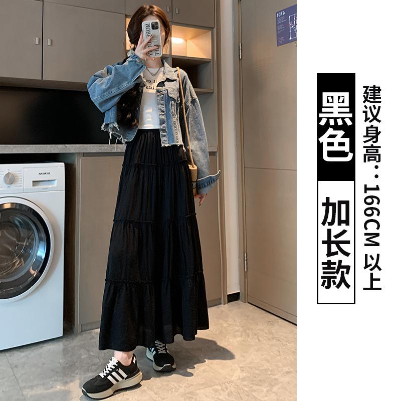 White skirt women's spring and summer new high-waisted A-word thin pleated long skirt umbrella skirt small cake skirt