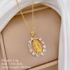 Stainless Steel Chain Necklace Luxury Hollow Oval Zircon Virgin Mary Pendant Necklace for Women Men Religious Gifts for Lover