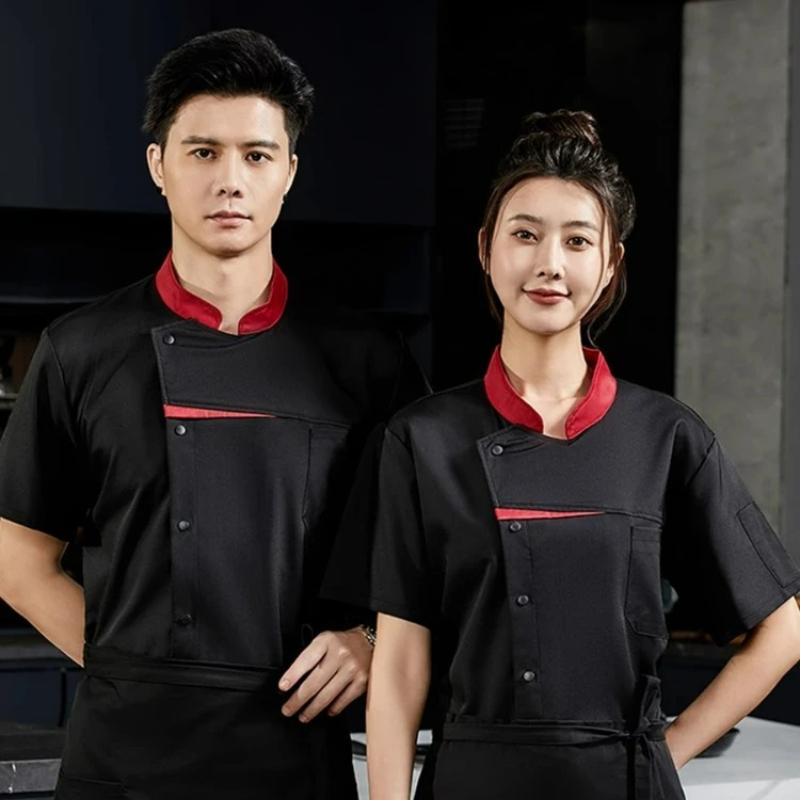 Professional Chef Shirts for Hotel Restaurant Short Sleeve Jacket Kitchen Baking Uniforms Men Women