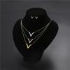 Layered Necklace Earrings Set Jewelry Women Gold Silver High Quality Link Chain Letter V Stainless Steel Necklaces