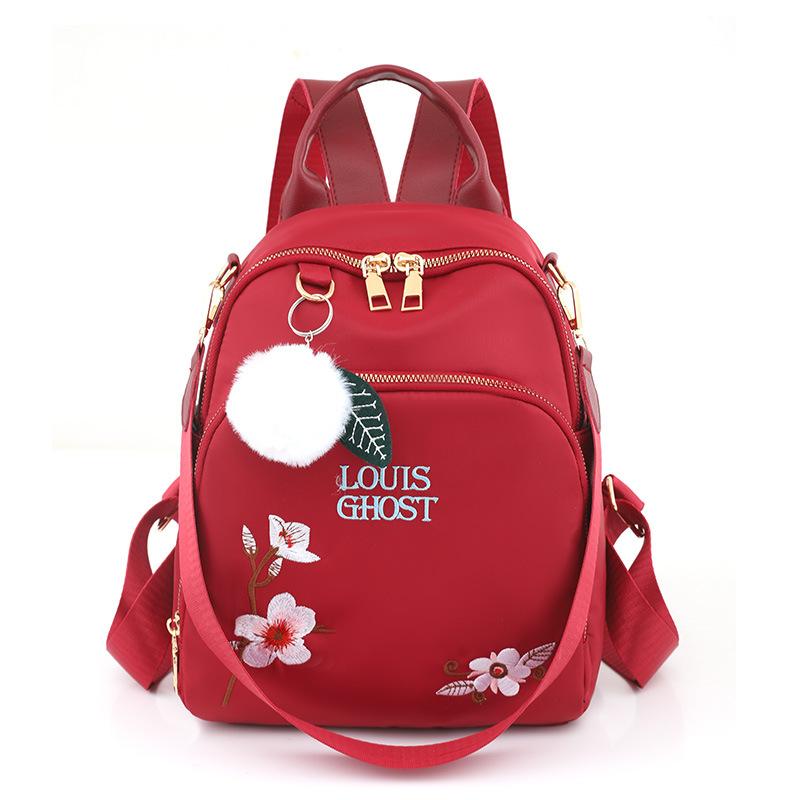 New embroidered Oxford cloth backpack women s Korean version fashion casual women s business commuter travel bag красный
