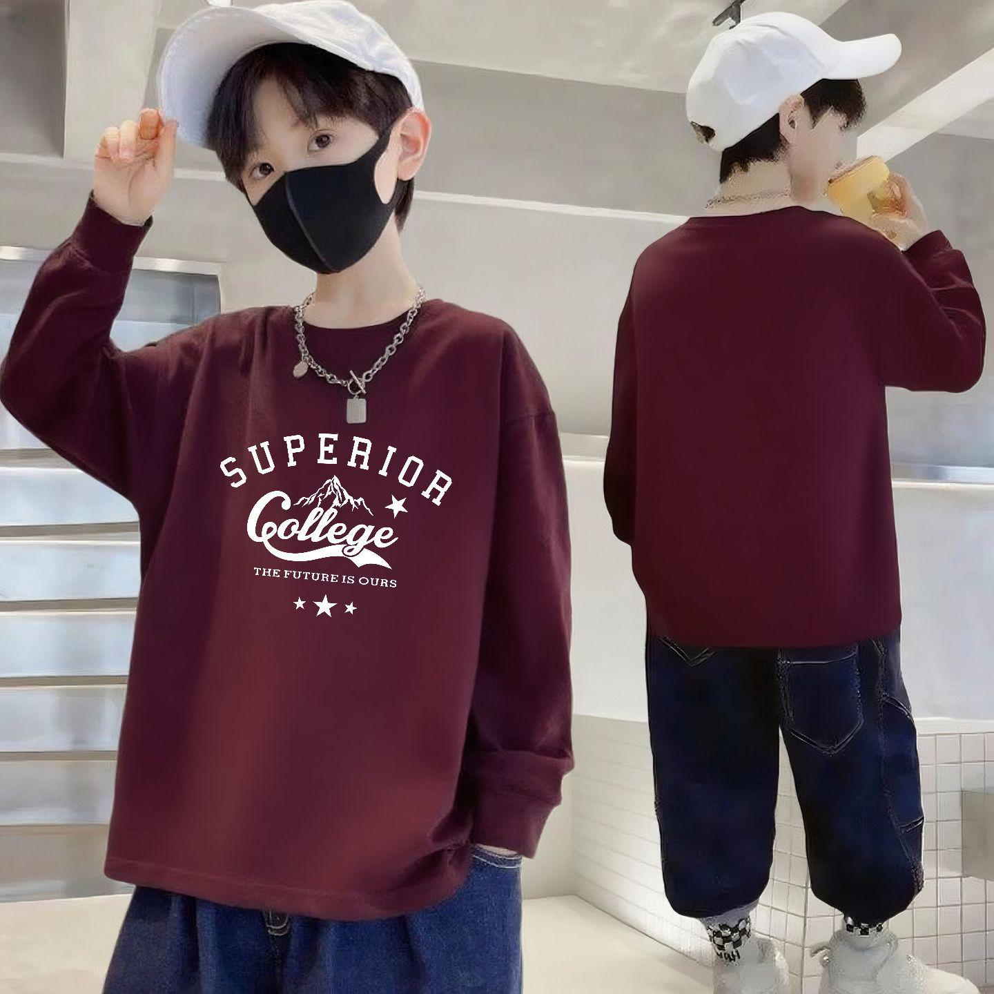 Boys  100% Cotton Long Sleeve Loose Fit T-Shirt - Autumn Round Neck Kidswear 110cm (30-40 jin)